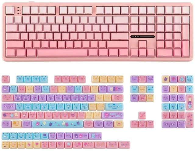 Main image of Aula F108 100% Gaming Keyboard with KiiBOOM Meow Pudding Keycaps Set