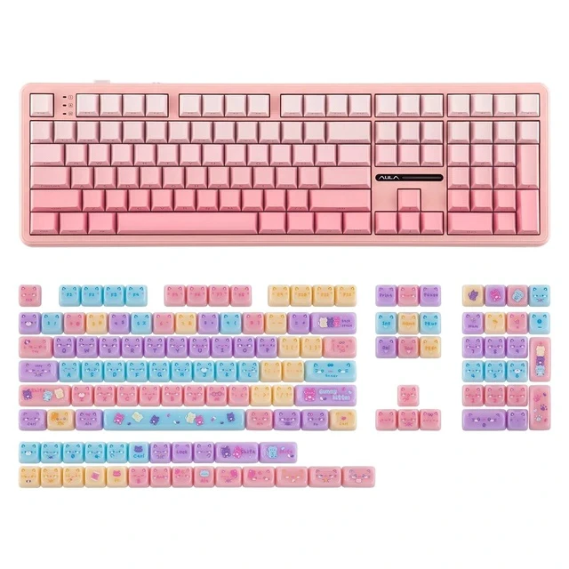 Alt view image 2 of 2 - Aula F108 100% Gaming Keyboard with KiiBOOM Meow Pudding Keycaps Set