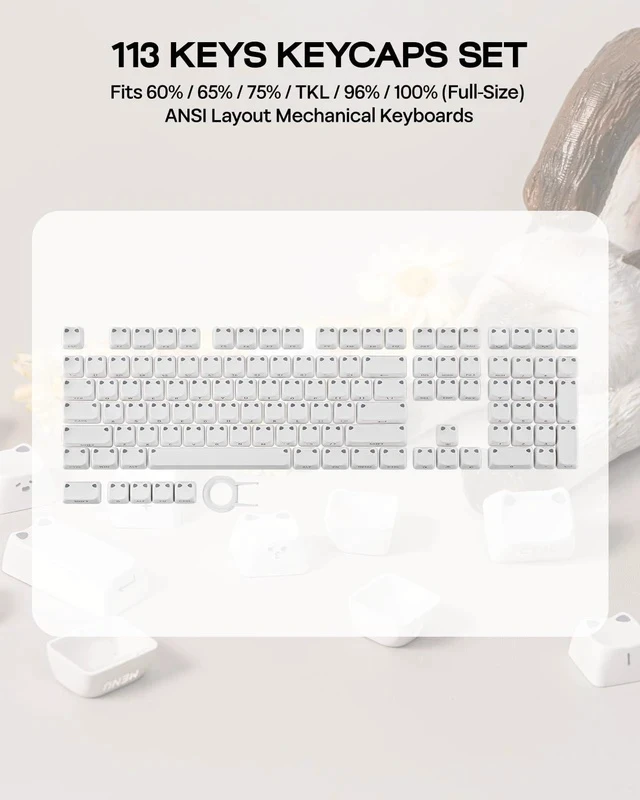 Alt view image 7 of 7 - Shimmeow Cute Cat Themed Keycaps Set for MX Mechanical Keyboard | 113 Keys, Shine Through, MAO Profile, PBT+PC Material, Compatible for 60%/65%/75%/TKL/96%/Full-Sized ANSI Layout (White)