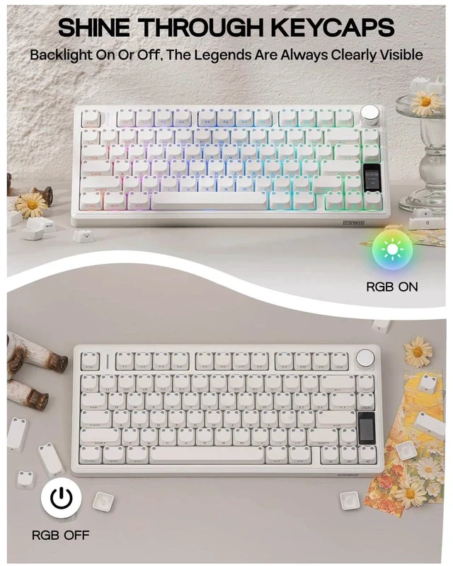 Alt view image 5 of 7 - Shimmeow Cute Cat Themed Keycaps Set for MX Mechanical Keyboard | 113 Keys, Shine Through, MAO Profile, PBT+PC Material, Compatible for 60%/65%/75%/TKL/96%/Full-Sized ANSI Layout (White)