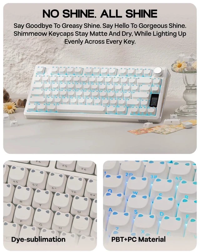 Alt view image 4 of 7 - Shimmeow Cute Cat Themed Keycaps Set for MX Mechanical Keyboard | 113 Keys, Shine Through, MAO Profile, PBT+PC Material, Compatible for 60%/65%/75%/TKL/96%/Full-Sized ANSI Layout (White)