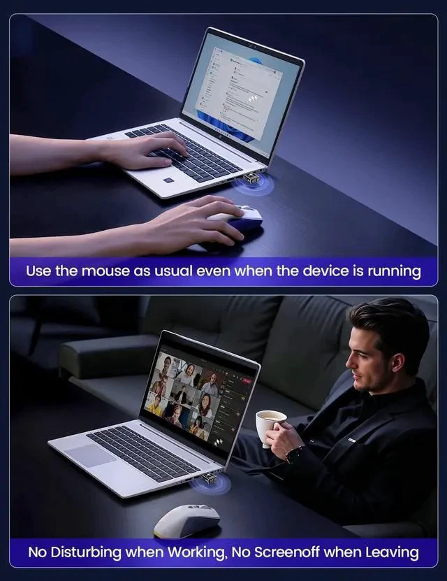 Alt view image 6 of 7 - Metal Mini Mouse Jiggler, T5s Mouse Mover with Timer, LED Countdown, Undetectable, 3-Button Control, for Office, Remote Work, Online Meetings,Shaker Wiggler to Boost Your Productivity (Black)