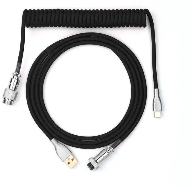 Main image of Mix 1.8m Coiled Keyboard Cable, USB C to USB A TPU Cable for Mechanical Gaming Keyboard, with Detachable Metal Aviator for Custom Keyboard, Black