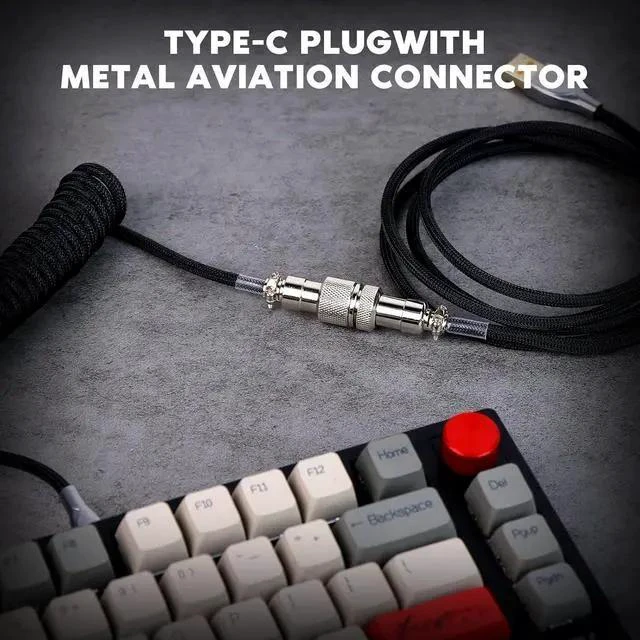 Alt view image 2 of 7 - Mix 1.8m Coiled Keyboard Cable, USB C to USB A TPU Cable for Mechanical Gaming Keyboard, with Detachable Metal Aviator for Custom Keyboard, Black