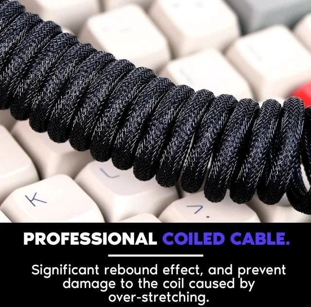 Alt view image 4 of 7 - Mix 1.8m Coiled Keyboard Cable, USB C to USB A TPU Cable for Mechanical Gaming Keyboard, with Detachable Metal Aviator for Custom Keyboard, Black