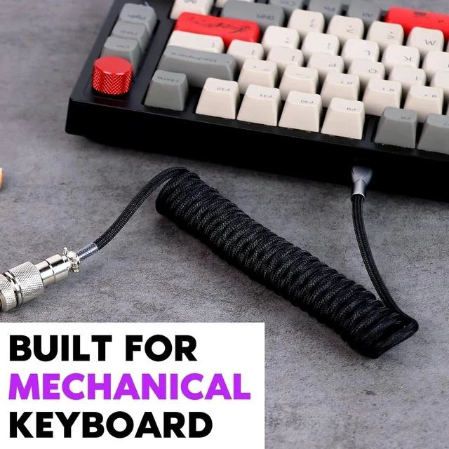 Alt view image 5 of 7 - Mix 1.8m Coiled Keyboard Cable, USB C to USB A TPU Cable for Mechanical Gaming Keyboard, with Detachable Metal Aviator for Custom Keyboard, Black