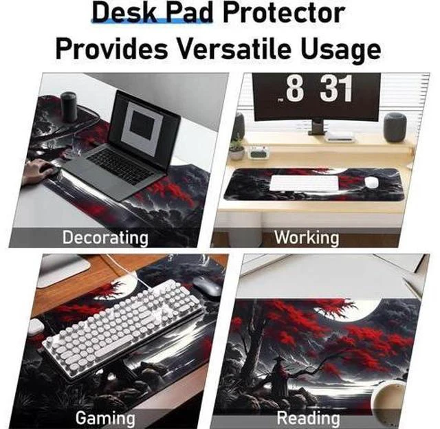Alt view image 7 of 7 - Japanese Dark Red Moon Gaming Mouse Pad Extended Mouse Pad with Non-Slip Base Full Keyboard Pad with Stitched Edges Large Desk Pad for Gaming Office Home 31.5 x 11.8 Inch
