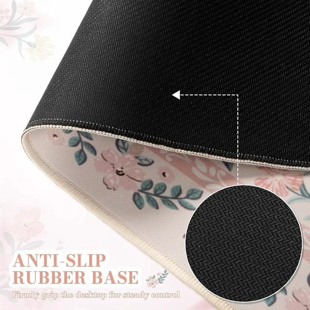 Alt view image 4 of 7 - Pink Floral Desk Mat Desk Pad XXL Large Mouse Pad Anti-Slip Big Mousepad with Stitched Edges Computer Mouse Pads for Desktop for Women(Pink)