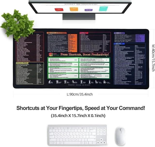 Alt view image 4 of 7 - Efficiency Boost Excel Shortcut Keys Mouse Pad - Quick Reference Guide XXL Mouse Pad for Keyboard Shortcuts-90x40 Excelcut