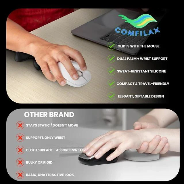 Alt view image 3 of 7 - Ergonomic Wrist Rest for Mouse - Desk Mouse Pad Wrist Support Smooth-Glide Comfortable Curved Design for Gaming Office or Home Use - Black