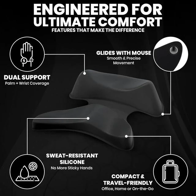 Alt view image 5 of 7 - Ergonomic Wrist Rest for Mouse - Desk Mouse Pad Wrist Support Smooth-Glide Comfortable Curved Design for Gaming Office or Home Use - Black