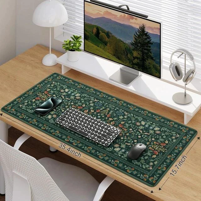 Alt view image 2 of 7 - Desk Mat for Keyboard and Mouse Large Mouse Pad Desk Pad Mat Anti-Slip Big Mousepad with Stitched Edges for Computer Desktop(Deep Green)