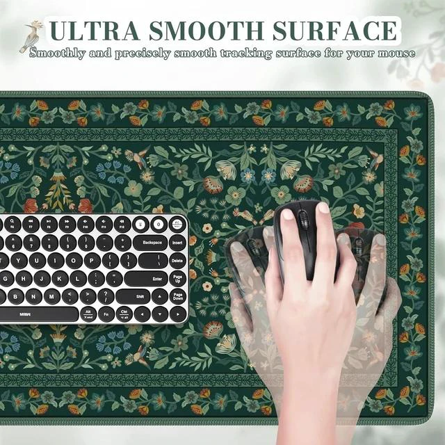 Alt view image 3 of 7 - Desk Mat for Keyboard and Mouse Large Mouse Pad Desk Pad Mat Anti-Slip Big Mousepad with Stitched Edges for Computer Desktop(Deep Green)