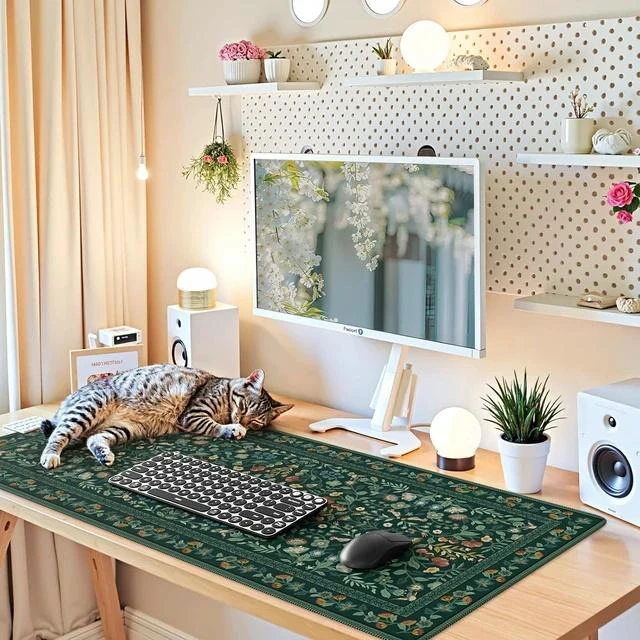 Alt view image 6 of 7 - Desk Mat for Keyboard and Mouse Large Mouse Pad Desk Pad Mat Anti-Slip Big Mousepad with Stitched Edges for Computer Desktop(Deep Green)