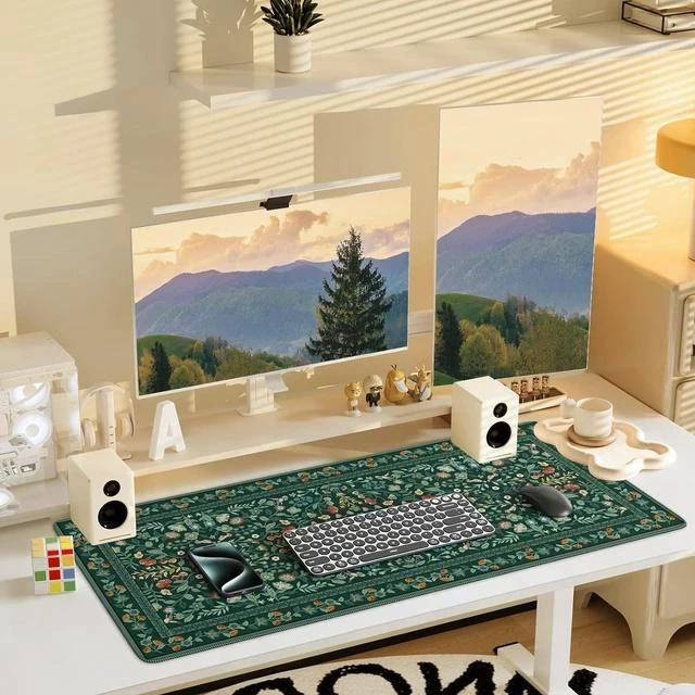Alt view image 7 of 7 - Desk Mat for Keyboard and Mouse Large Mouse Pad Desk Pad Mat Anti-Slip Big Mousepad with Stitched Edges for Computer Desktop(Deep Green)