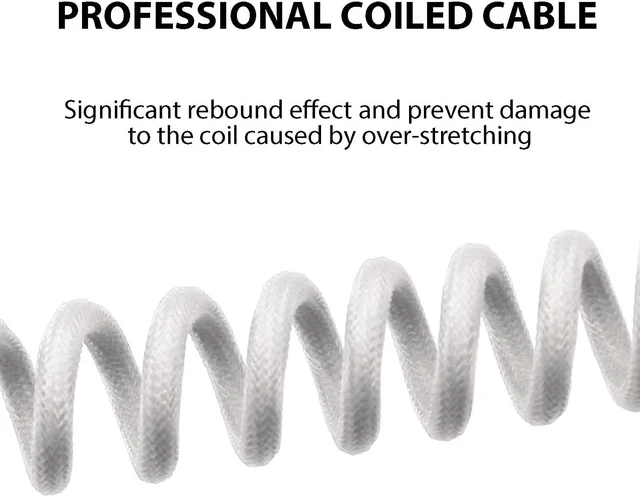 Alt view image 5 of 7 - Mix 1.8m Coiled Keyboard Cable, USB C to USB A TPU Cable for Mechanical Gaming Keyboard, with Detachable Metal Aviator for Custom Keyboard, White