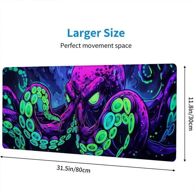 Alt view image 2 of 7 - Octopus Desk Mat Gaming Mouse Pad Neon Cthulhu Monster Cool XL Mouse Pad Large Mousepad Extended Laptop Keyboard Mat Gaming Desk Pad Mouse Mat Office Computer Keyboard Laptop Home 31.5x11.8