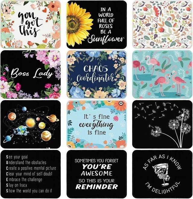 Main image of 12 Pcs Inspirational Mouse Pad Bulk Fun Floral Mouse Pad with Motivational Quotes Square Non Slip Rubber Mousepad for Desk Office Home Laptop Computer