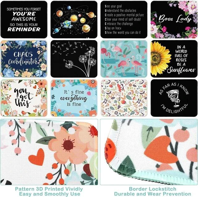 Alt view image 6 of 6 - 12 Pcs Inspirational Mouse Pad Bulk Fun Floral Mouse Pad with Motivational Quotes Square Non Slip Rubber Mousepad for Desk Office Home Laptop Computer