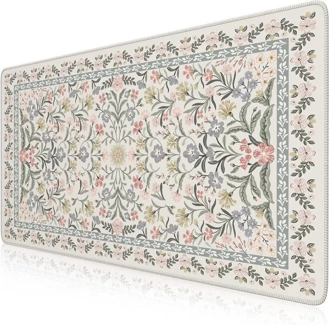 Main image of Desk Matt for Desktop Cute Desk Pad Mat XXL Large Mouse Pad Anti-Slip Big Mousepad with Stitched Edges Keyboard Pad for Computer(Gray Floral)