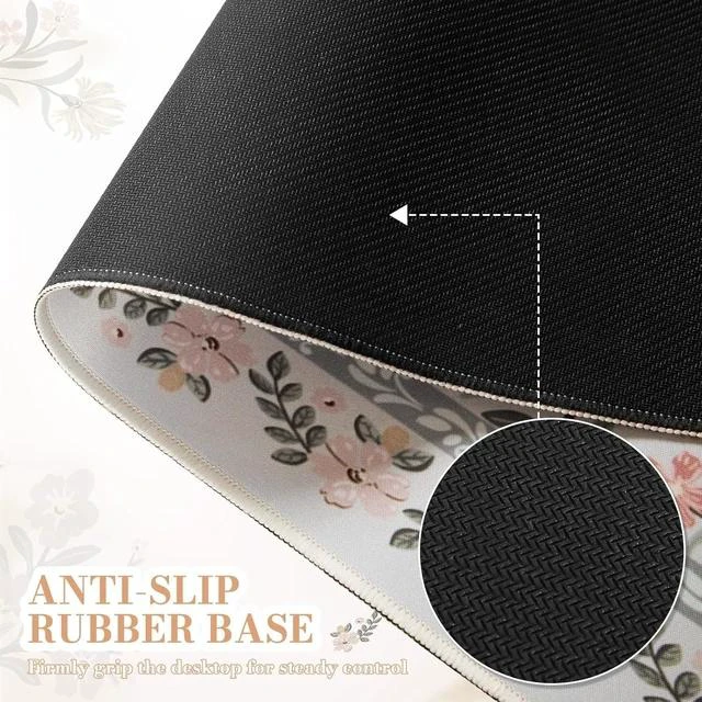 Alt view image 4 of 7 - Desk Matt for Desktop Cute Desk Pad Mat XXL Large Mouse Pad Anti-Slip Big Mousepad with Stitched Edges Keyboard Pad for Computer(Gray Floral)