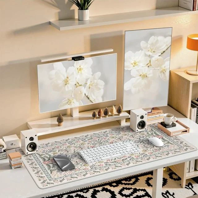 Alt view image 6 of 7 - Desk Matt for Desktop Cute Desk Pad Mat XXL Large Mouse Pad Anti-Slip Big Mousepad with Stitched Edges Keyboard Pad for Computer(Gray Floral)