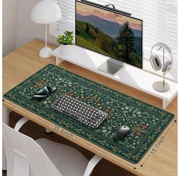 Alt view image 2 of 7 - Desk Mat for Keyboard and Mouse Large Mouse Pad Desk Pad Mat Anti-Slip Big Mousepad with Stitched Edges for Computer Desktop(Deep Green)