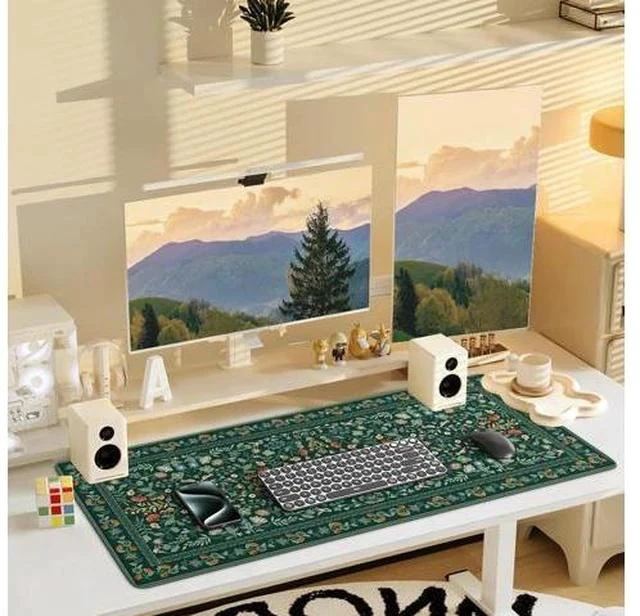 Alt view image 7 of 7 - Desk Mat for Keyboard and Mouse Large Mouse Pad Desk Pad Mat Anti-Slip Big Mousepad with Stitched Edges for Computer Desktop(Deep Green)