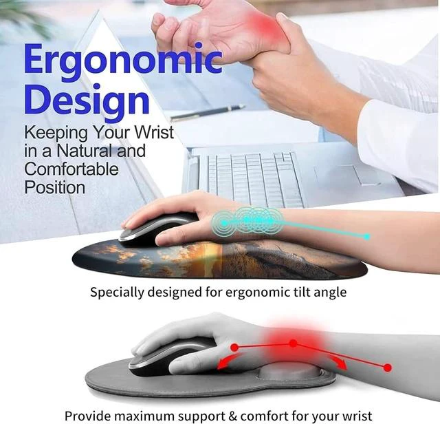 Alt view image 6 of 7 - Ergonomic Mouse Pad with Wrist Rest Support + Cup Coasters Thick Mousepad Relief Carpal Tunnel Pain Mouse Pad with Non-Slip PU Base Computer Mouse Pads for Wireless Mouse Sunset Beach