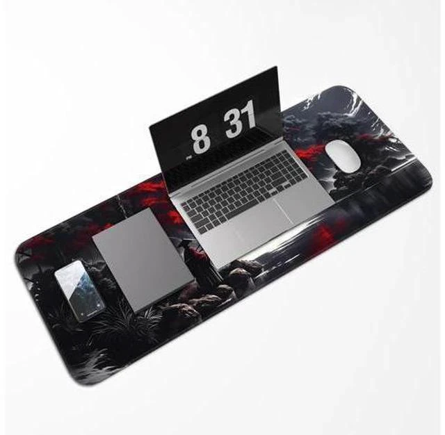Alt view image 5 of 7 - Japanese Dark Red Moon Gaming Mouse Pad Extended Mouse Pad with Non-Slip Base Full Keyboard Pad with Stitched Edges Large Desk Pad for Gaming Office Home 31.5 x 11.8 Inch