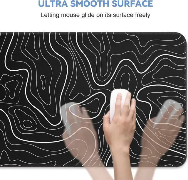 Alt view image 7 of 7 - Mouse Pad Gaming Mousepad 31.5 x 11.8in Large Mouse Pad for Keyboard and Mouse with Anti-Slip Rubber Base Keyboard Pad XL Mouse Mat for Home and OfficeBlack with White Topographic Line