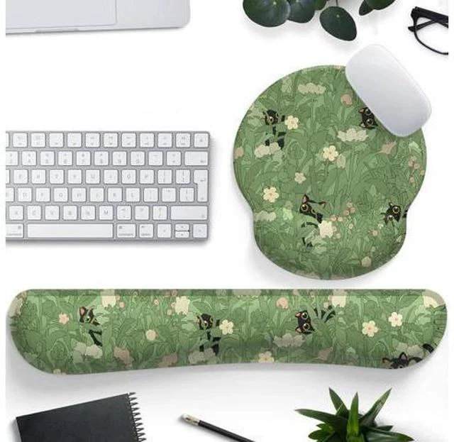 Main image of Cute Flower Mouse Pad Wrist Support Ergonomic Green Hide Out Cat Keyboard Mouse Wrist Rest Non-Slip Gel Anime Kawaii 3D Mouse Pads Wrist Pad Easy Typing Pain Relief Comfortable Computer Mouse Pad.