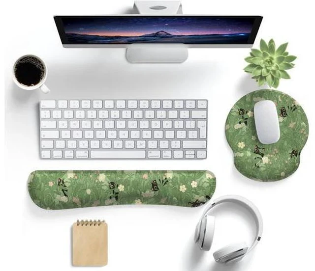 Alt view image 2 of 5 - Cute Flower Mouse Pad Wrist Support Ergonomic Green Hide Out Cat Keyboard Mouse Wrist Rest Non-Slip Gel Anime Kawaii 3D Mouse Pads Wrist Pad Easy Typing Pain Relief Comfortable Computer Mouse Pad.