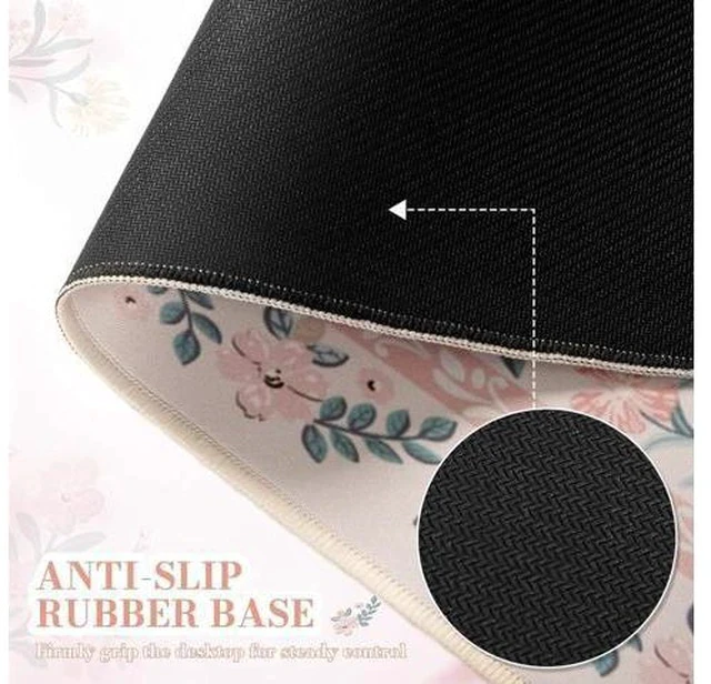 Alt view image 4 of 7 - Pink Floral Desk Mat Desk Pad XXL Large Mouse Pad Anti-Slip Big Mousepad with Stitched Edges Computer Mouse Pads for Desktop for Women(Pink)