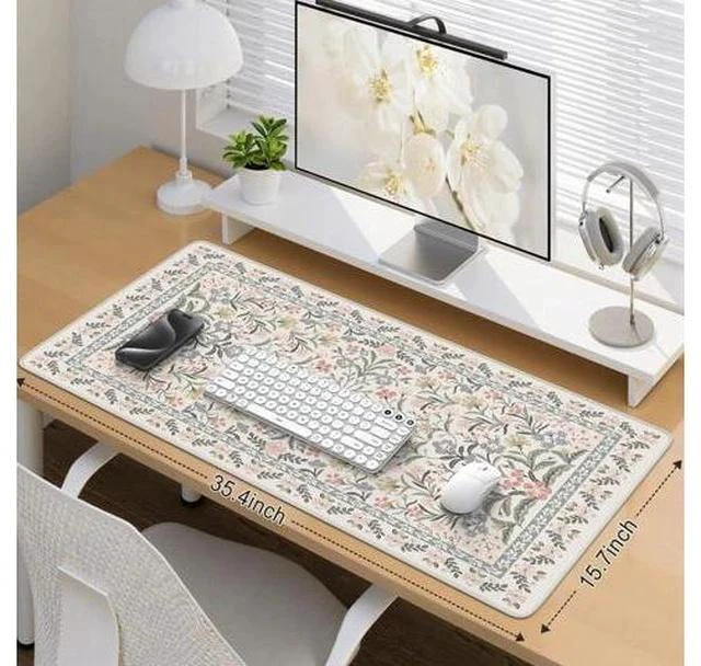 Alt view image 2 of 7 - Desk Matt for Desktop Cute Desk Pad Mat XXL Large Mouse Pad Anti-Slip Big Mousepad with Stitched Edges Keyboard Pad for Computer(Gray Floral)