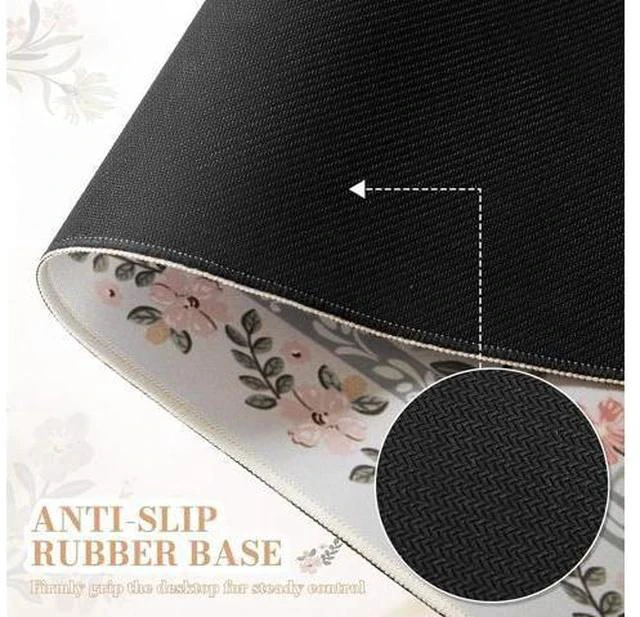 Alt view image 4 of 7 - Desk Matt for Desktop Cute Desk Pad Mat XXL Large Mouse Pad Anti-Slip Big Mousepad with Stitched Edges Keyboard Pad for Computer(Gray Floral)