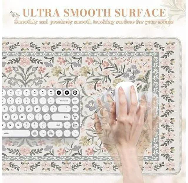 Alt view image 3 of 7 - Desk Matt for Desktop Cute Desk Pad Mat XXL Large Mouse Pad Anti-Slip Big Mousepad with Stitched Edges Keyboard Pad for Computer(Gray Floral)