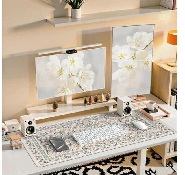 Alt view image 6 of 7 - Desk Matt for Desktop Cute Desk Pad Mat XXL Large Mouse Pad Anti-Slip Big Mousepad with Stitched Edges Keyboard Pad for Computer(Gray Floral)