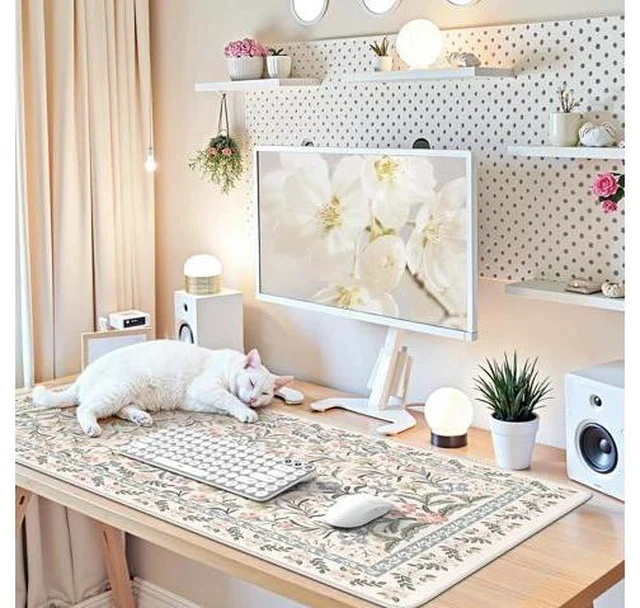 Alt view image 7 of 7 - Desk Matt for Desktop Cute Desk Pad Mat XXL Large Mouse Pad Anti-Slip Big Mousepad with Stitched Edges Keyboard Pad for Computer(Gray Floral)