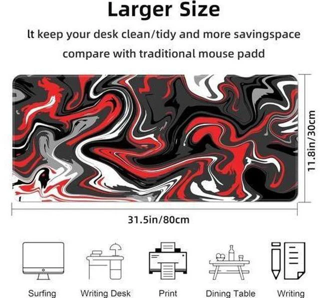 Alt view image 2 of 5 - Fluid Pattern Gaming Mouse Pad for Desk Desk Mat with 3mm Non-Slip Base Large Mouse Pad Gaming Mousepad Waterproof Mouse Mat Desk Pad with Seamed Edges 31.5x11.8In Mousepad for Gaming Office Red-Black