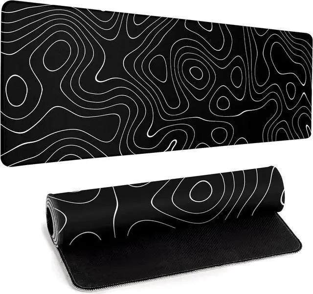 Main image of Large Topographic Map Gaming Mouse Pad for Desk Black Desk Pad with Non-Slip Rubber Base Stitched Edge Desk Organizers and Accessories Desk Decor
