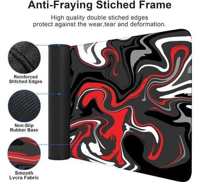 Alt view image 4 of 5 - Fluid Pattern Gaming Mouse Pad for Desk Desk Mat with 3mm Non-Slip Base Large Mouse Pad Gaming Mousepad Waterproof Mouse Mat Desk Pad with Seamed Edges 31.5x11.8In Mousepad for Gaming Office Red-Black