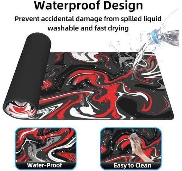 Alt view image 3 of 5 - Fluid Pattern Gaming Mouse Pad for Desk Desk Mat with 3mm Non-Slip Base Large Mouse Pad Gaming Mousepad Waterproof Mouse Mat Desk Pad with Seamed Edges 31.5x11.8In Mousepad for Gaming Office Red-Black