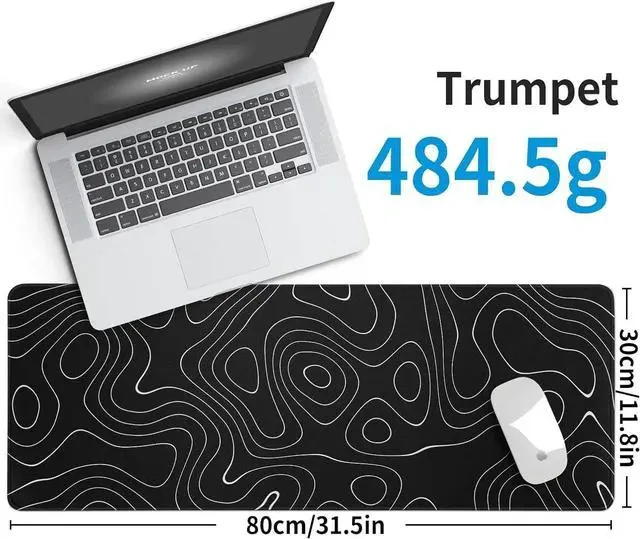 Alt view image 3 of 7 - Large Topographic Map Gaming Mouse Pad for Desk Black Desk Pad with Non-Slip Rubber Base Stitched Edge Desk Organizers and Accessories Desk Decor