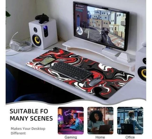 Alt view image 5 of 5 - Fluid Pattern Gaming Mouse Pad for Desk Desk Mat with 3mm Non-Slip Base Large Mouse Pad Gaming Mousepad Waterproof Mouse Mat Desk Pad with Seamed Edges 31.5x11.8In Mousepad for Gaming Office Red-Black