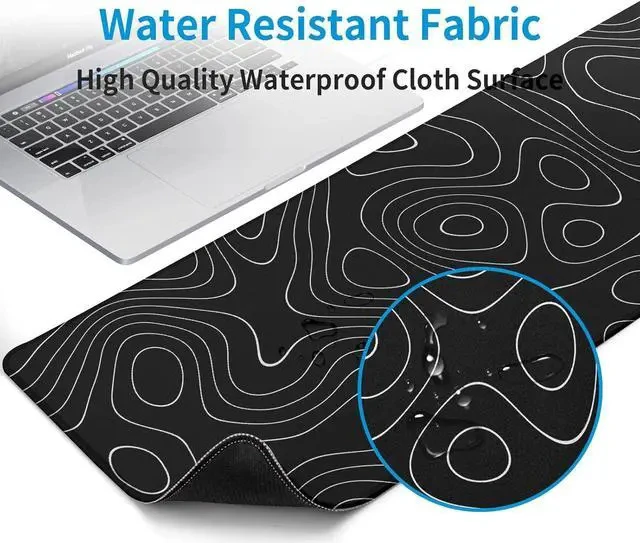 Alt view image 4 of 7 - Large Topographic Map Gaming Mouse Pad for Desk Black Desk Pad with Non-Slip Rubber Base Stitched Edge Desk Organizers and Accessories Desk Decor