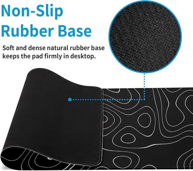 Alt view image 5 of 7 - Large Topographic Map Gaming Mouse Pad for Desk Black Desk Pad with Non-Slip Rubber Base Stitched Edge Desk Organizers and Accessories Desk Decor