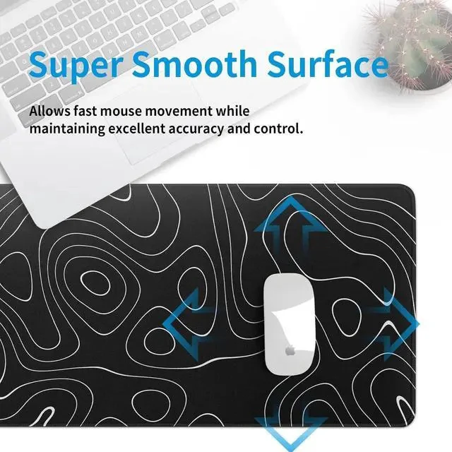 Alt view image 7 of 7 - Large Topographic Map Gaming Mouse Pad for Desk Black Desk Pad with Non-Slip Rubber Base Stitched Edge Desk Organizers and Accessories Desk Decor