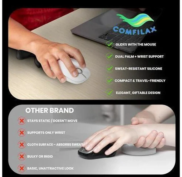Alt view image 3 of 7 - Ergonomic Wrist Rest for Mouse - Desk Mouse Pad Wrist Support Smooth-Glide Comfortable Curved Design for Gaming Office or Home Use - Black