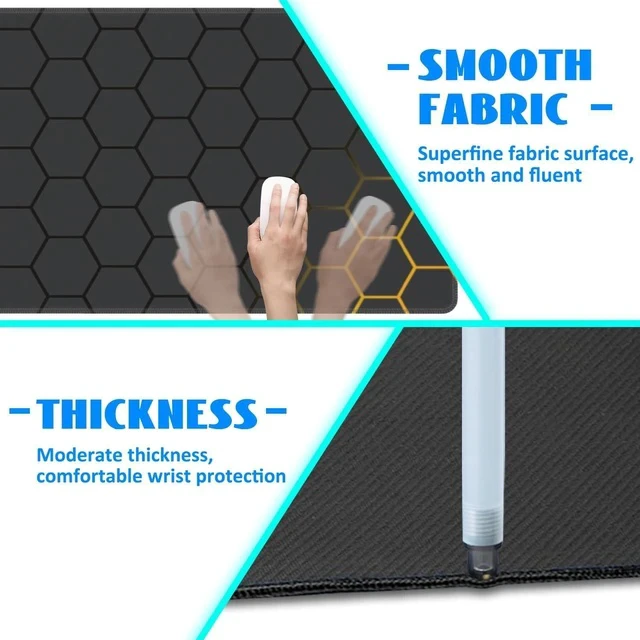 Alt view image 5 of 7 - Desk Mat Black Gold Honeycomb Technology Extended Gaming Mouse Pad Large 31.5x11.8 Big Mouse Pad with Non-Slip Base and Stitched Edge Long Computer Keyboard Mouse Mat for Home Office Work